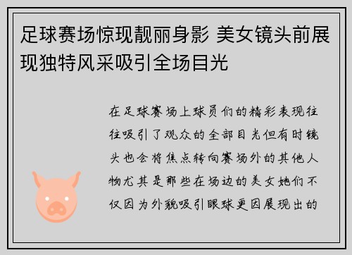 足球赛场惊现靓丽身影 美女镜头前展现独特风采吸引全场目光